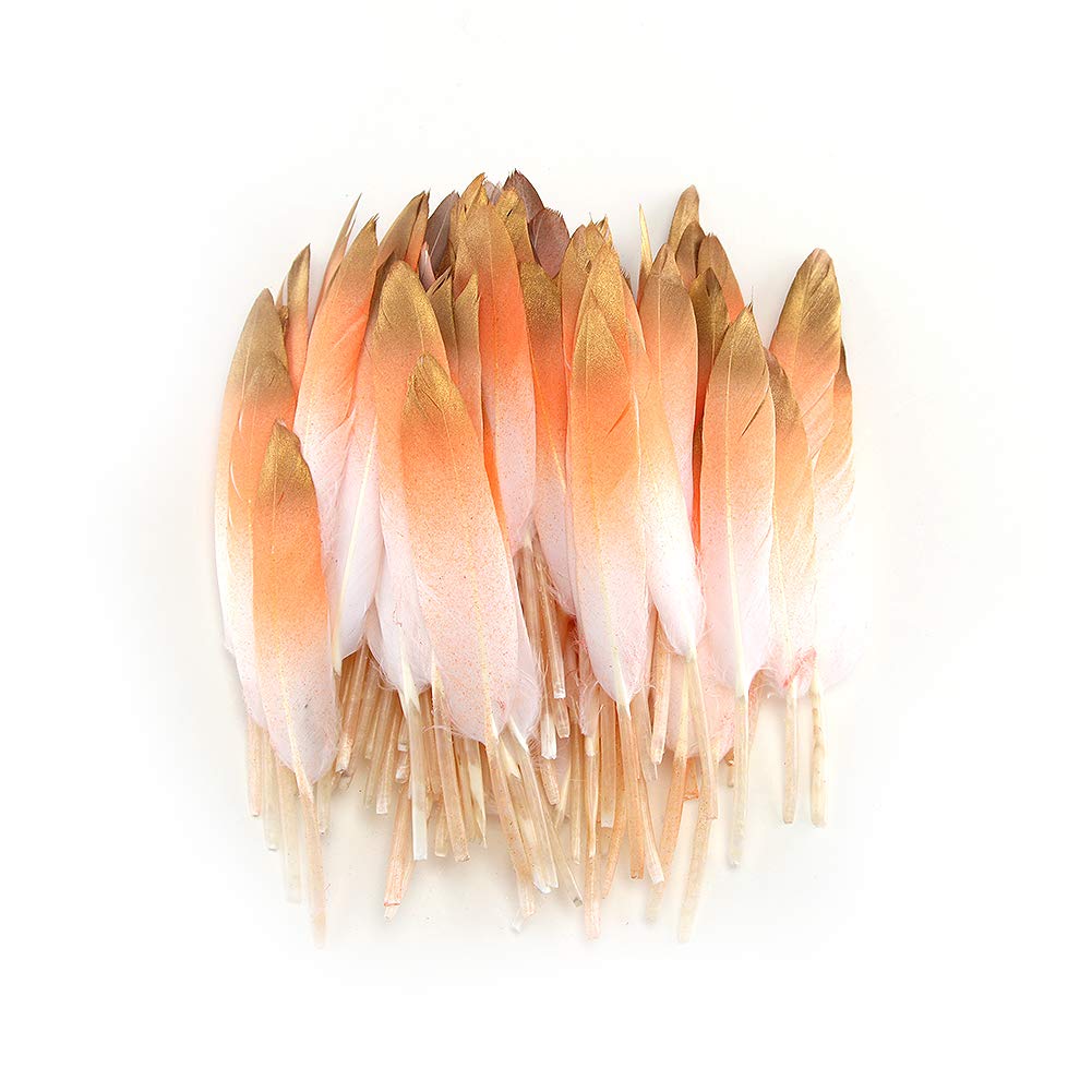 Sowder 50pcs Colorful Gold Goose Feathers 4-6inch(10-15cm) for Art Craft Party Decoration Clothing Accessories Duck Feather(Orange&Gold)