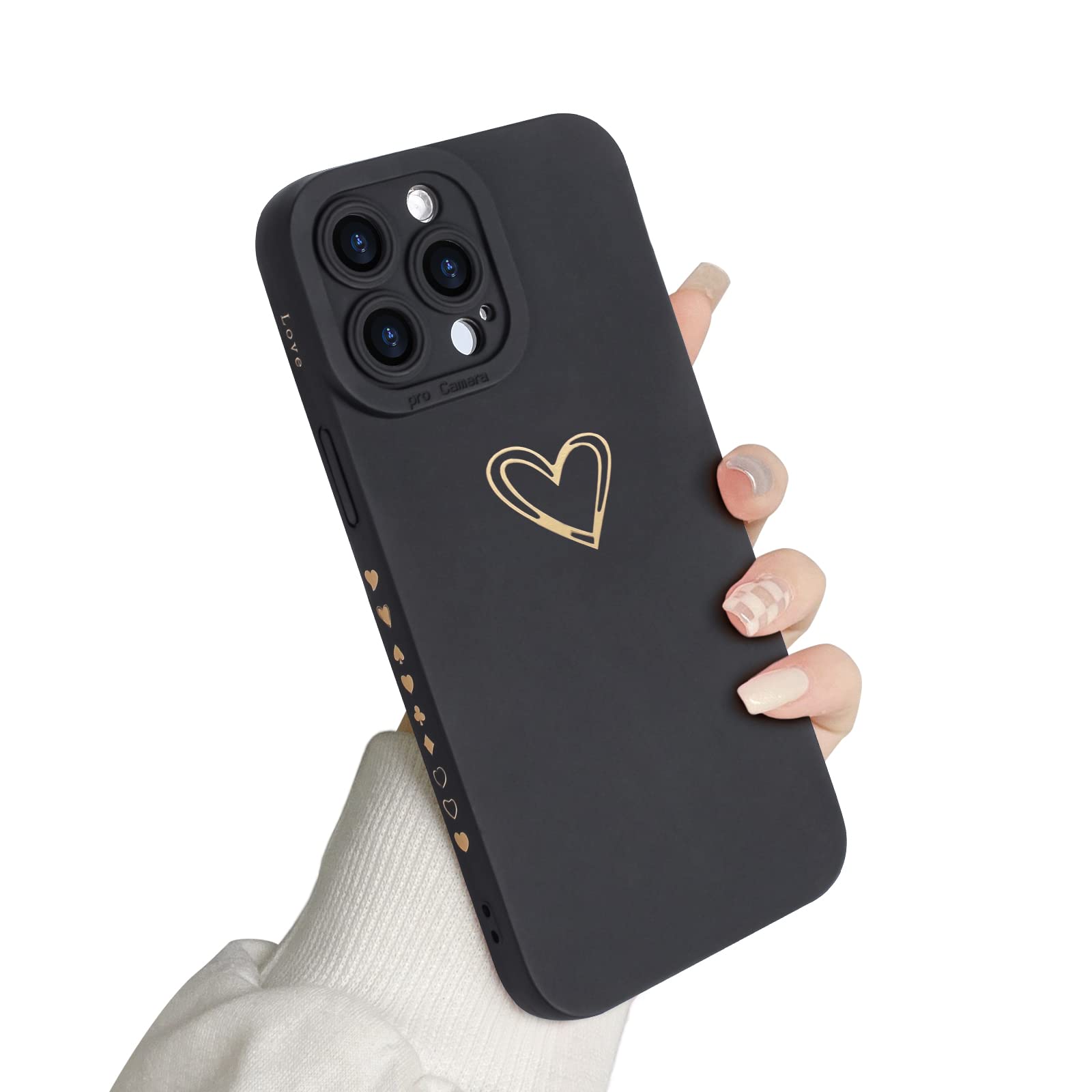 Newseego Case Compatible with iPhone 13 Pro Max, Stylish Gold Love Heart Pattern Design iPhone 13 Pro Max Case for Girls and Women Soft Liquid Silicone Slim Protective Cover for iPhone 13 Pro Max