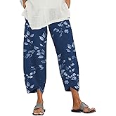 Women's Capri Pants Japanese Art Print Pants Summer Casual Unique Graphic High Waist Elastic Cropped Wide Leg Trousers