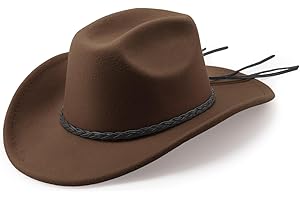 DRESHOW Western Cowboy Hat for Men Women Cowboy Cowgirl Hat Outdoor Wide Brim Retro Felt Fedora Hats Unisex Rolled up Caps