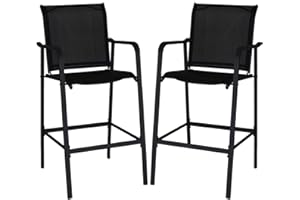 SUNDALE OUTDOOR Outdoor Metal Patio Stools & Bar Chairs Set of 2, Patio Counter Height Barstools with Back Armrest, High Top Pub Chairs for Porch Deck Yard Steel Black