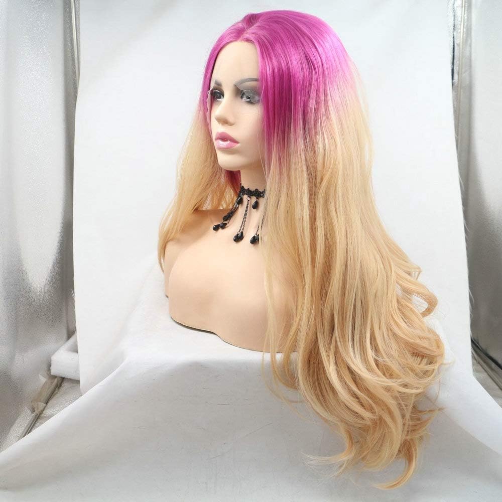 Ombre Strawberry Blonde Synthetic Lace Front Wigs for Women Rock Rose Red Ombre Golden Blonde Heat Resistant Fiber Lace Wigs Daily Wear Cosplay Drag Queen Wig 24" - Image 4