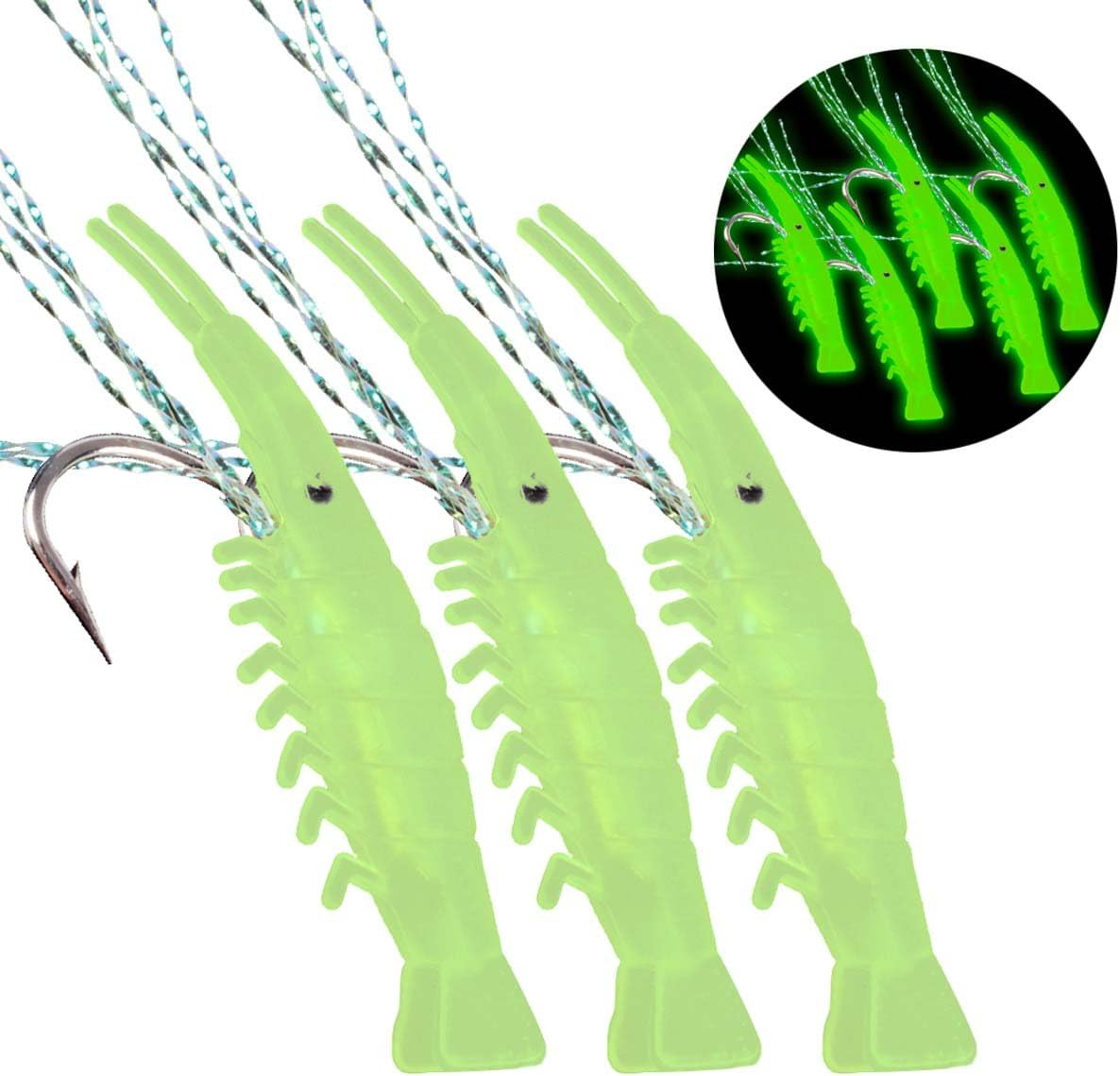 DAOUD Sabiki 14packs Luminous Shrimp Rigs Glitter Glow in the Dark Fish Saltwater/Freshwater Fishing Baits Lure