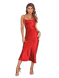Women's Spaghetti Strap Midi Satin Silk Dresses