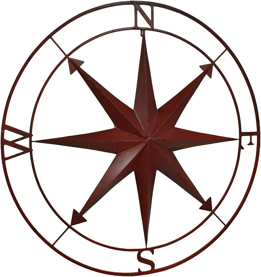 Zeckos Red Indoor Outdoor Metal Compass Rose Hanging Wall