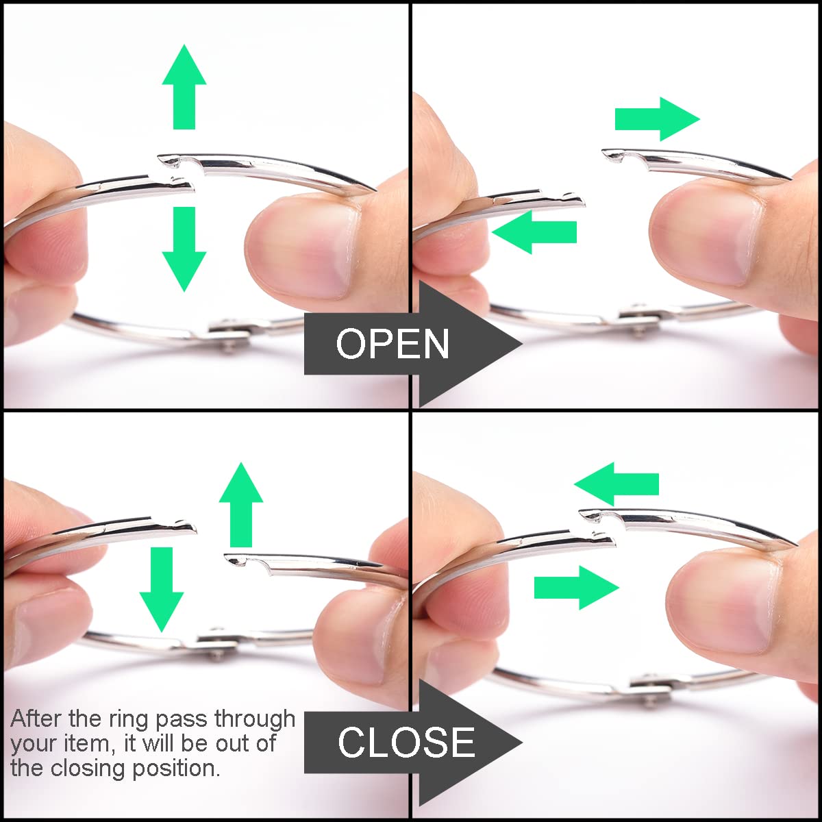 CooBigo Loose Leaf Binder Rings 1 Inch Metal Book Ring Clip for Index Card, Flashcard, Shower Curtain, DMC Embroidery Floss Organizer, Key Chain - Silver(50 Pack)