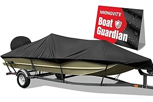 Mionovity Bass Boat Cover 16-18.5 ft, 800D Canvas Heavy Duty Waterproof Boat Cover 16 17 18 Foot（16' 17' 18.5' with Motor Cover, Fits V-Hull,Fishing,Runabout Bowrider Boat