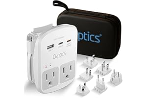 Ceptics World Travel Adapter Kit - 2 USB + 2 US Outlets, Surge Protection, Plug for Europe, UK, China, Australia, Japan - Per