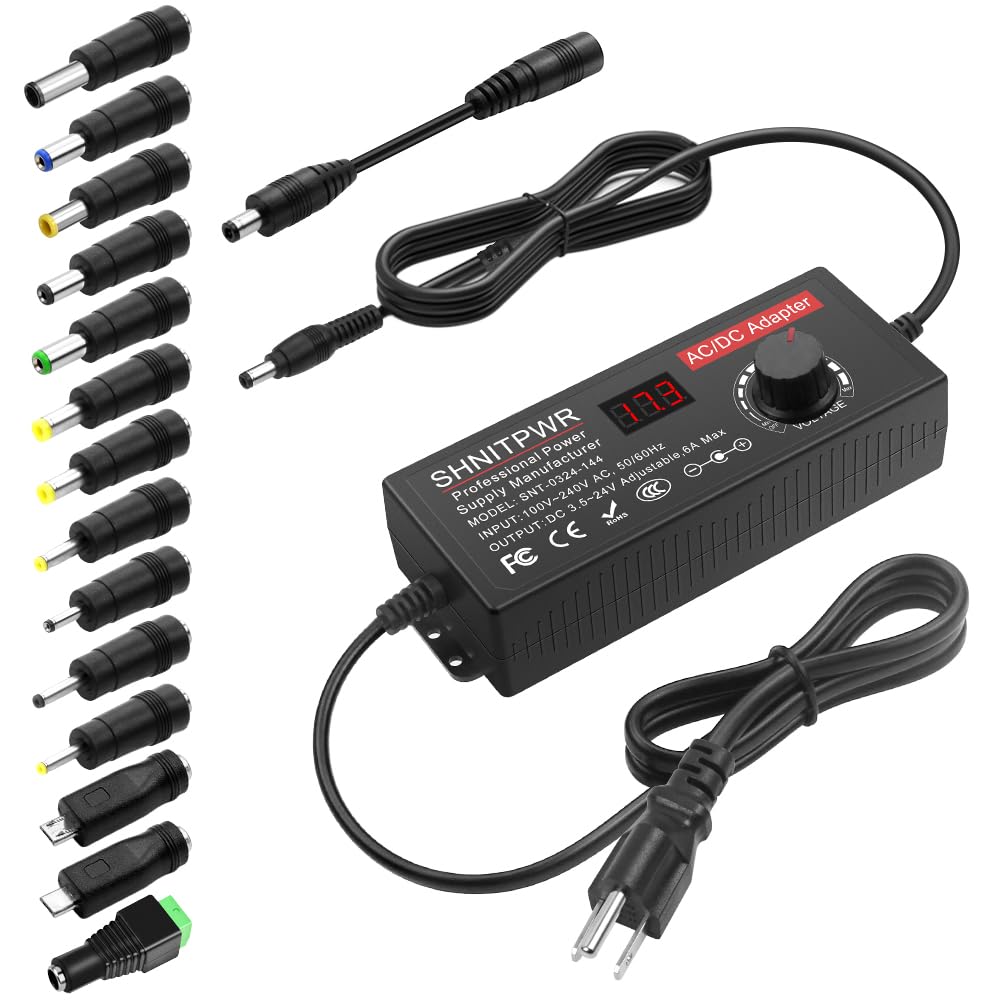 Photo 1 of SHNITPWR Universal Power Supply DC 24V 12V 5V 6V 9V 14V 19V Adjustable AC/DC Adapter 100V~240V AC to DC Variable Power Converter Multi-Voltage 3.5V ~ 24V 6A 144W Power Adapter 14 Tips LCD Display