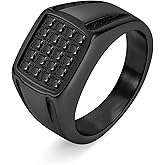 ZXSPGSS 18K Gold Plated Men's Cubic Zirconia Ring with 20 CZ Stones - Hypoallergenic Stainless Steel Wedding Band, Comfort Fit Sizes 8-13 (Gold/Black/Silver), Jewelry Gifts for Him
