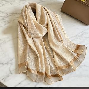 Elegant Striped Polyester Scarf for Women, Breathable and Warm