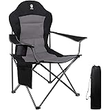 EVER ADVANCED Oversized Padded Quad Arm Chair Collapsible Steel Frame High Back Folding Camp Chair with Cup Holder, Heavy Dut