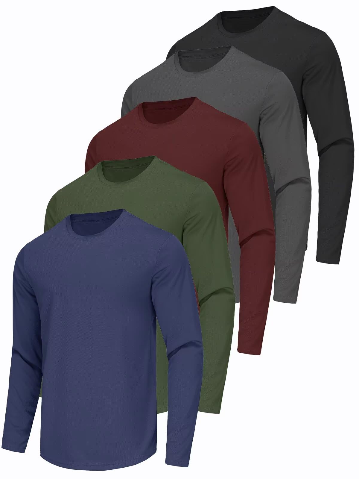 Photo 1 of 5 Pack Mens Long Sleeve Quick Dry Athletic Active T Shirt Gym Workout Running Tee Tops