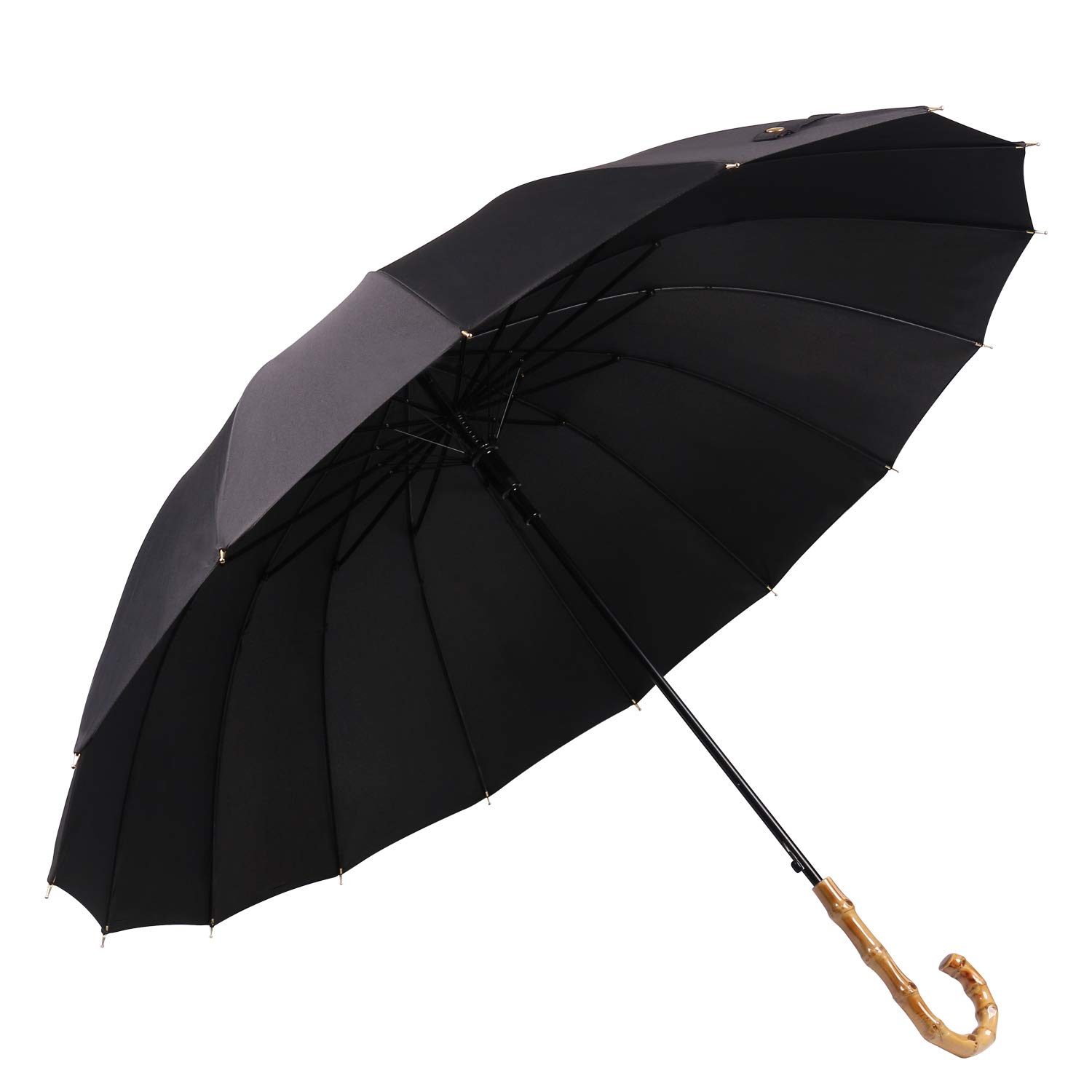 ThreeH Stick Umbrella Windproof and Rainproof Bamboo Hook Handle Auto Open Protable Lightweight KS08,Black