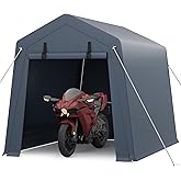 GarveeLife 6x6 ft Portable Outdoor Storage Shed with Roll-Up Zipper Door & Vent, 240G Heavy-Duty Shelter Waterproof PE Tarp, UV-Resistant Carport for Motorcycle, Firewood, Tools -Gray