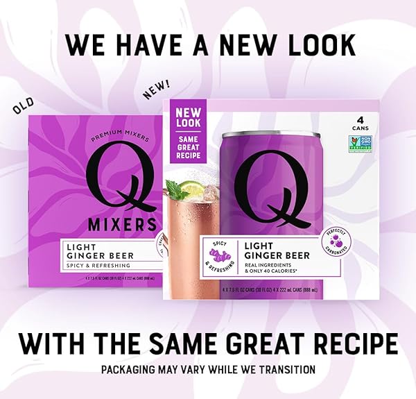 Q LIGHT GINGER BEER WITH REAL GINGER & ORGANIC AGAVE – IDEAL FOR COCKTAILS & MOCKTAILS – MADE WITH REAL INGREDIENTS, PERFECTLY CARBONATED, & LESS SWEET – 40 CALORIES PER CAN – 7.5 FL OZ (PACK OF 24)