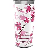 Tervis Traveler Sakura Japanese Cherry Blossom Triple Insulated Tumbler Travel Cup Keeps Drinks Cold & Hot, 20oz, Stainless Steel