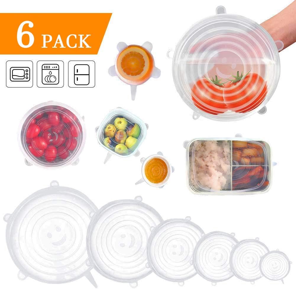 Silicone Stretch Lids Set-Reusable Durable and Expandable Food Storage Covers Fit Various Size and Shape Containers,Keeping Food Fresh,Eco-friendly Safe in Dishwasher,Microwave and Freezer,6 Pack