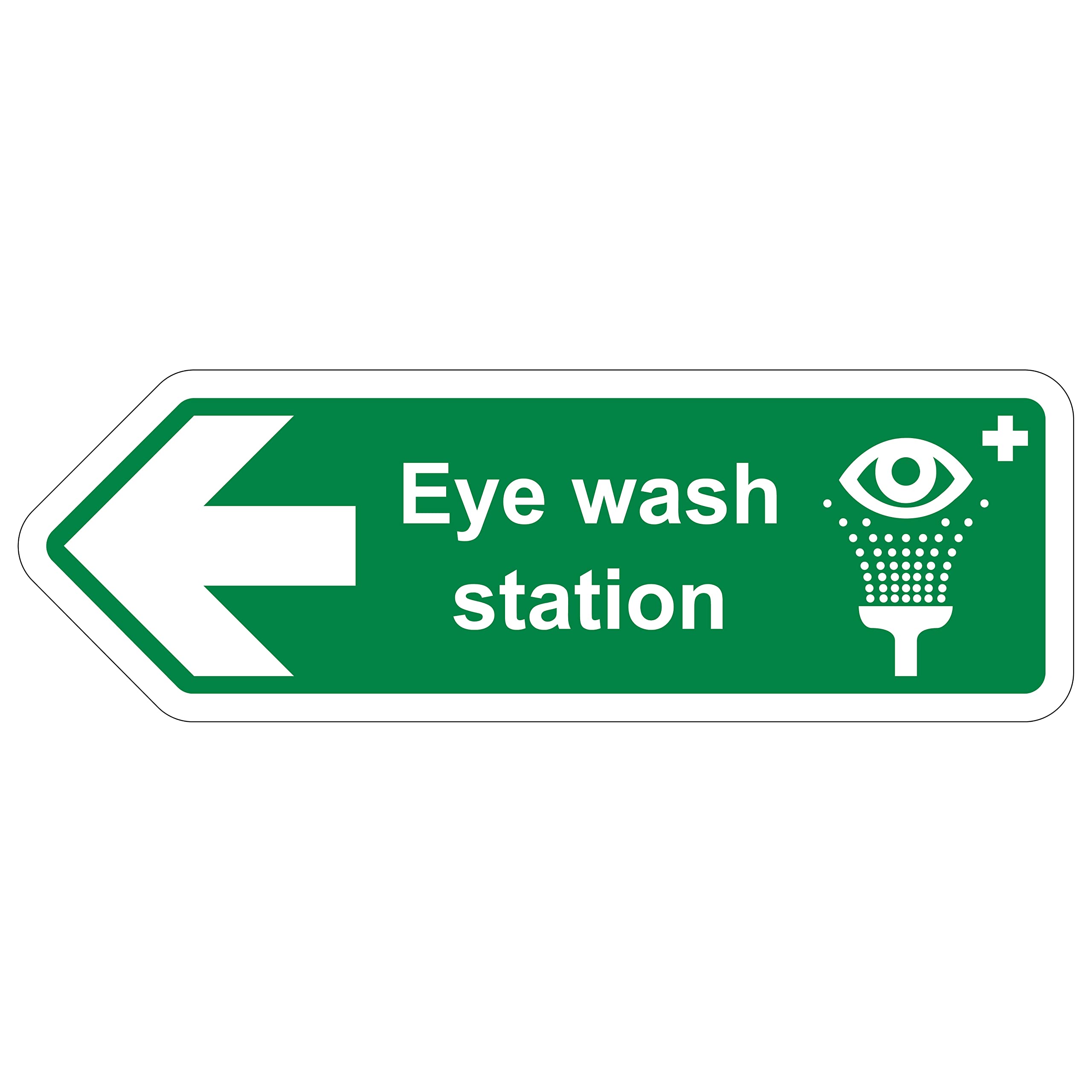V Safety Shaped Safety Sign - Eyewash Station Arrow Left - 450X150-2MM Rigid Plastic