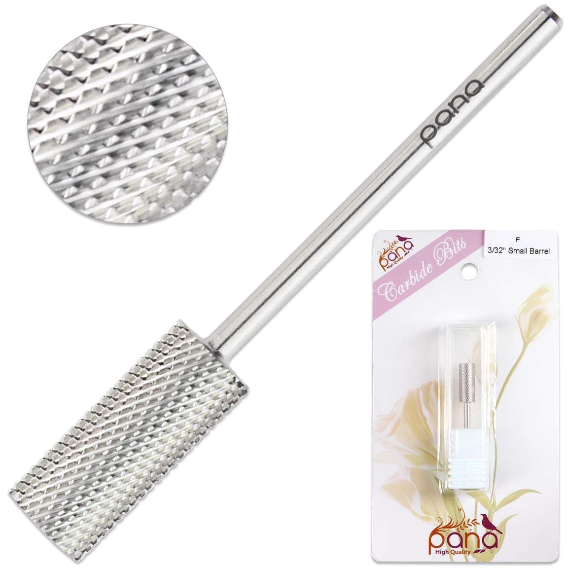PANA Professional 3/32" Shank Size - Flat Top Small Barrel Silver Carbide Bit Fine Grit - Nail Drill Bit for Dremel Machine