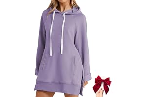 Warm Oversized Hoodie Dress - Women's Split Hem Drawstring Long Sweatshirts Hoodie Dress with Pocket, Soft Comfy