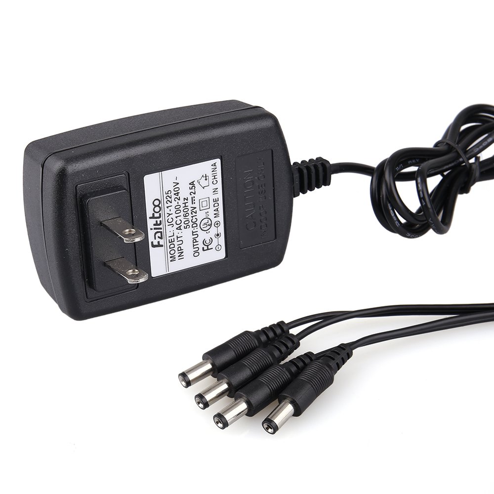 Faittoo Security Camera Power Adapter 12V 2.5A 100V240V AC To DC 2.1x5