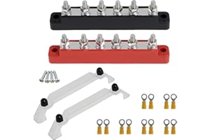 6 Way Bus Bar M6 Power Distribution Block with 12 Terminal for Motorcycle Trailer Rust Proof Battery Terminal Busbar for RV A