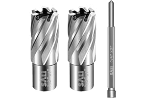 SALI 2 pcs Annular Cutter Diameter 7/8 Inch with Weldon Shank 3/4" (with 2 Flats) Cutting Depth 1" Mag Drill Bit for Magnetic Drill Press HSS Fully Ground Drill with One 1/4"*3" Pilot Pin