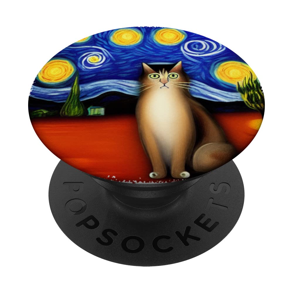 Cute Cat Starry Night Blue Sky Feline Meow Paw Cat Lover PopSockets Swappable PopGrip