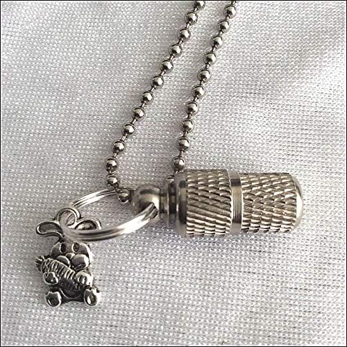 KGS Timeless Memorials Silver Mini Pet Personal Cremation Ashes Mourning Urn with Bunny Rabbit charm, Jewellery Pouch and Fill Kit. (Silver, Necklace)