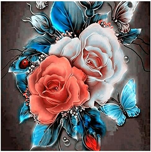 5D Diy diamond painting Rose Flower Square Drill Diamond Embroidery Needlework Mosaic Gift Home Decor Wall Stickers (Colored Rose, 11.81X11.81 inch)