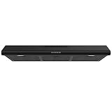 FIREGAS 36 Inch Black Under Cabinet Range Hood, 300 CFM Ducted/Ductless Convertible Kitchen Hood with 3-Speed Stove Vent Fan, LED Lights, Aluminum Filters & Charcoal Filters