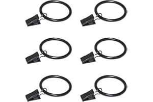 Black Curtain Rod Ring Clips, Coideal 50 Pack Rustproof Metal Drapery Ring with Hook/Hanger Clips with Eyelets for Holding He