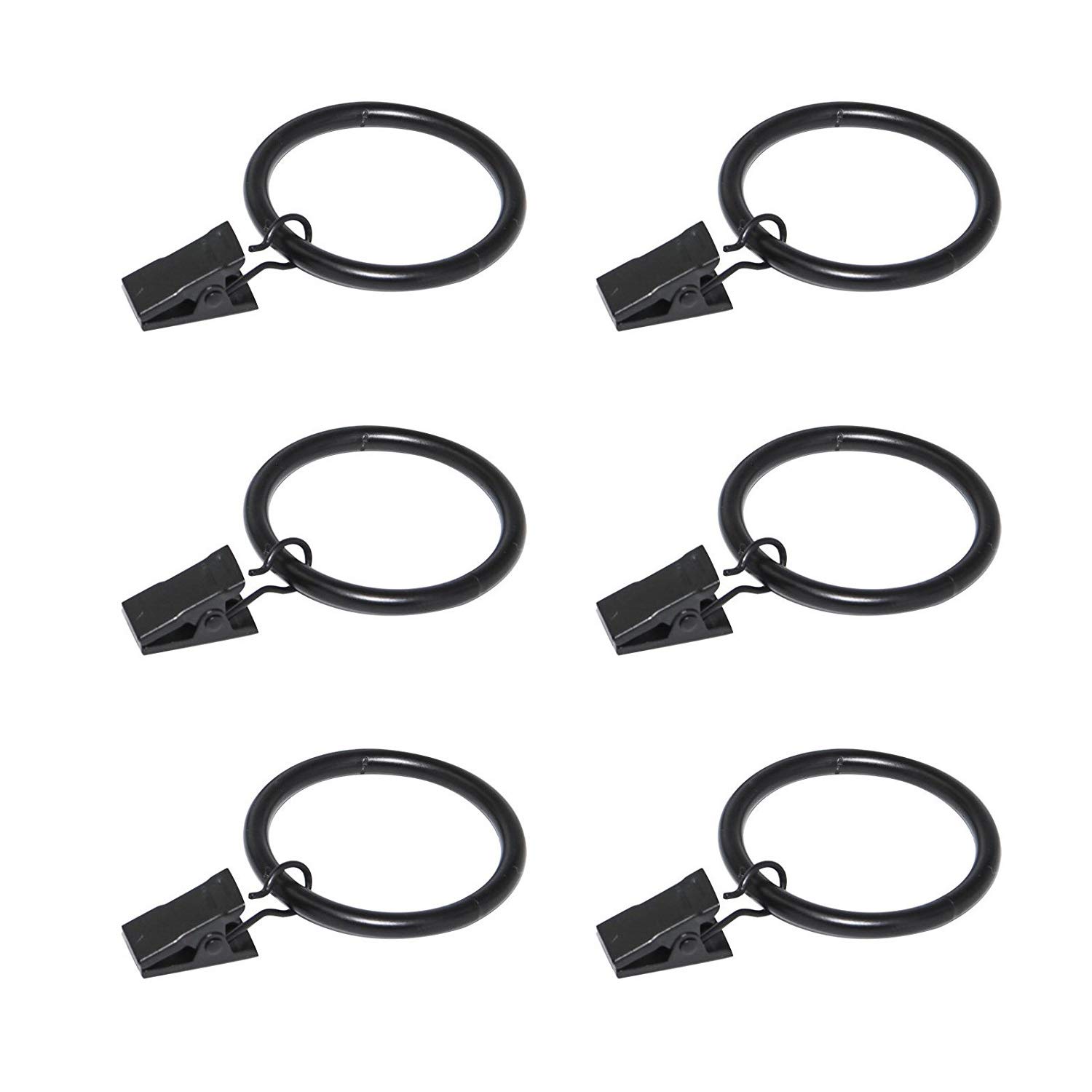 Coideal Black Curtain Rod Ring Clips, 30 Pack Rustproof Metal Drapery Ring with Clips Hook for Hanging Heavy Curtains and Drapes (35 mm)