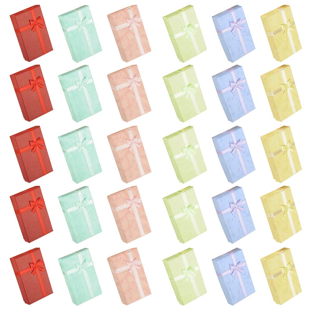 30 Pack Jewelry Gifts Boxes,Kraft Boxes,Rectangular Cardboard Packaging Box Set,Paper Gift Wrapping Boxes with Ribbon Bow-Knot,for Anniversaries Weddings Party Festivals Birthdays DIY Gift Wrapping