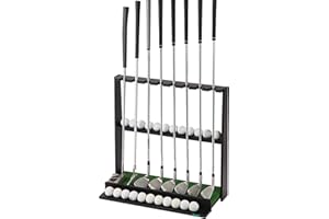 EnigmaSoul Wooden Golf Putter Stand with Ball Storage - Holds 8 Clubs & 22 Golf Balls, Space-Saving Golf Club Holder for Indoor/Home/Office/Simulator/Driving Range - Golf Accessories & Training Aid