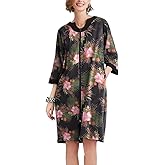 Ekouaer Women Zipper Robe 3/4 Sleeve Nightgowns Lightweight Short Bathrobe with Pockets S-3XL