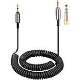 weishan WH-1000XM5 Cable Coiled Aux Cord for Sony WH-1000XM6, WH-CH720N, WH-CH710N, MDR-950BT, 1AM2, 7520 Noise Canceling Headphones, 3.5mm(1/8") Extension Wire with 6.35mm(1/4") Adapter, 14ft