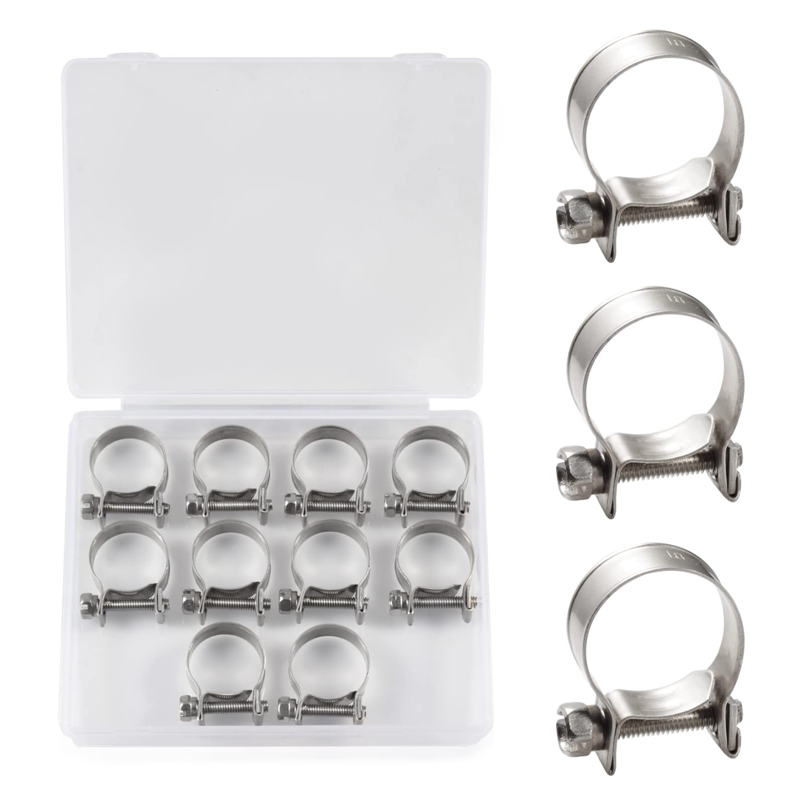 SPEEDWOX 10 Pcs Mini Fuel Injection Hose Clamps 304 Stainless Steel Adjustable Pipe Hose Clip Tube Clamps Set with Storage Box for Diesel Petrol Pipe Automotive Plumbing (18-20mm)