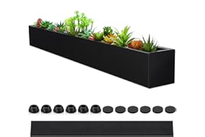 FillTouch 32 x 3.5 x 3.5 Inch Long Rectangular Planter Box Window Sill Plant Box Metal Water Trough Indoor Large Modern Steel with Drainage Holes Herb Garden Home(Black)