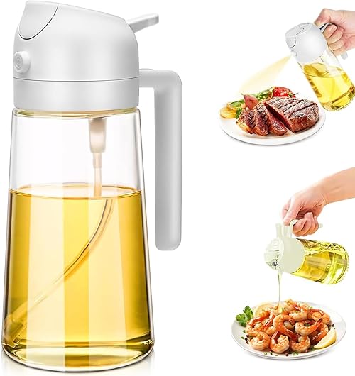 XBllcyiv 16oz/470ml Glass Olive Oil Sprayer for Cooking - 2 in 1 Olive Oil Dispenser for Kitchen Gadgets, Air Fryer, Salad, and BBQ (beige)