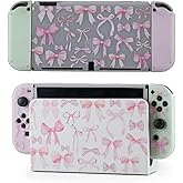 Casosexplorelab Protective Case for Switch OLED, Silicone Cover Shell Compatible with Nintendo Switch OLED Dockable Case Cozy Accessory Full Protection for Controller & Joy con-Pink Coqutte Bow