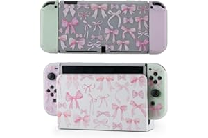 Casosexplorelab Protective Case for Switch OLED, Silicone Cover Shell Compatible with Nintendo Switch OLED Dockable Case Cozy Accessory Full Protection for Controller & Joy con-Pink Coqutte Bow
