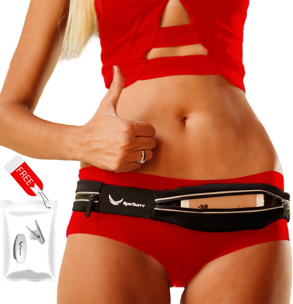 [Voted #1 Running Belt] Runners Fanny Pack for iPhone 6, 7, X, XR, 8, 8 Plus & Android Samsung. No Bounce, Waterproof, Dual Pocket, Fitness & Travel Belt! Sleekest, Most Durable in The World!