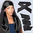 Xtrend 2Pcs Women's Satin Edge Scarves for Hair Laying Scarf for Lace Front Wig Non Slip Hair Wrap Wigs Grip Band for Yoga, Makeup, Facial, Sport (2 pcs, Black#)