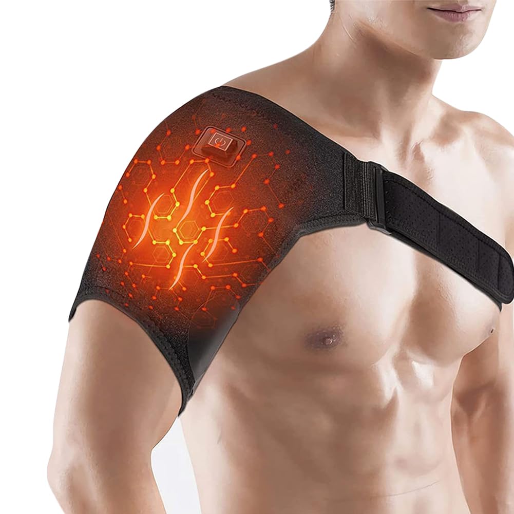 XINCHIA Heated Shoulder Support Brace Compression Support Wrap Belt Arthritis Joint Injury Pain Relief Arm Support Neck Shoulders Breathable Heating Pad Protective Brace Adjustable Strap Rotator Cuff