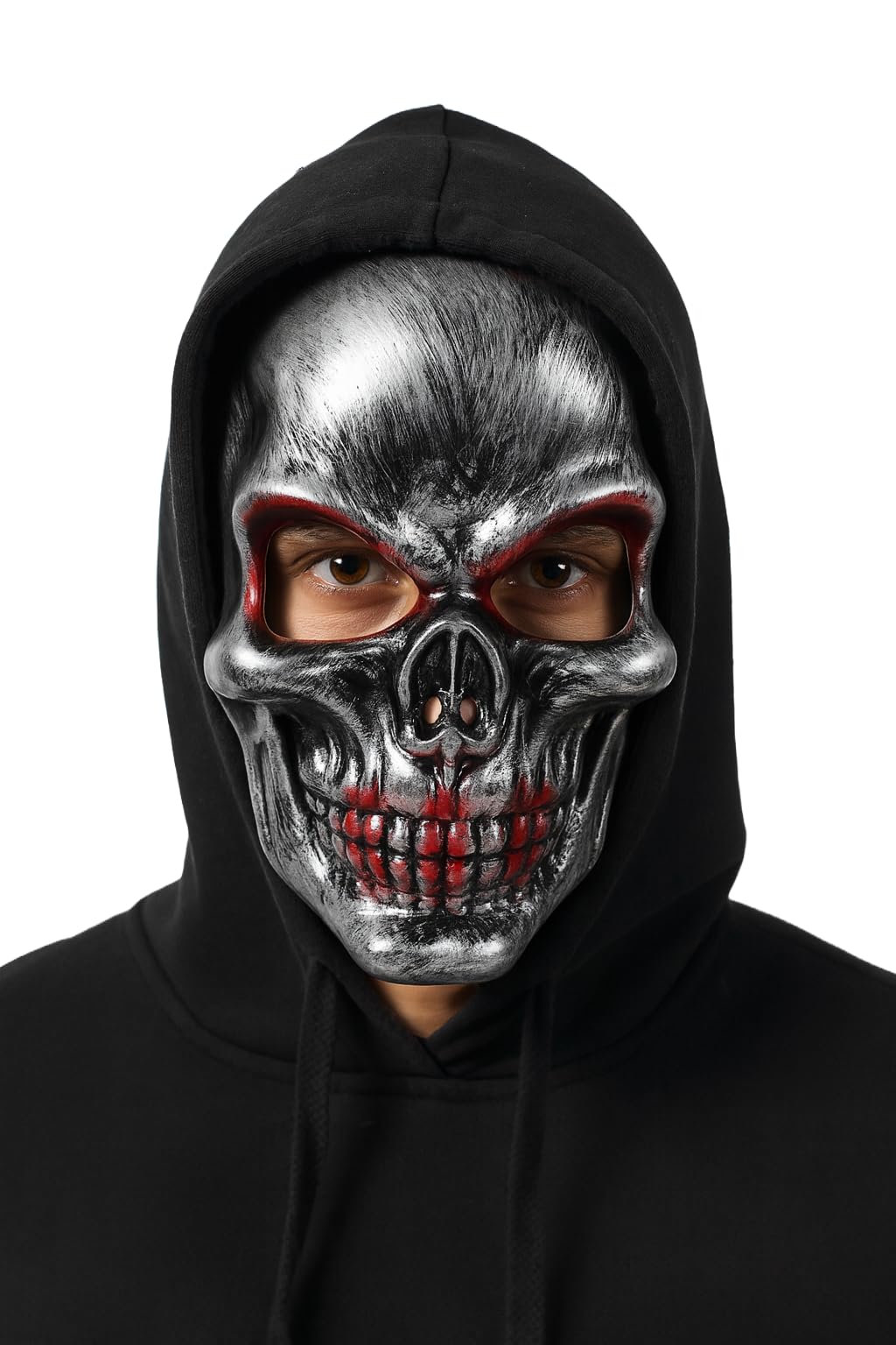 Komonee Halloween Mask Bloody Skull Silver Costume Adult Outfit Scary Spooky Horror Party Face Fancy Dress Cosplay For Men Women