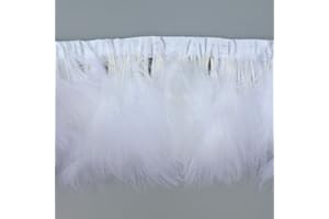 KOLIGHT Pack of 2 Yards Natural Turkey Marabou Feather Trim Fringe 6-8 Inch in Width DIY Decoration (White)