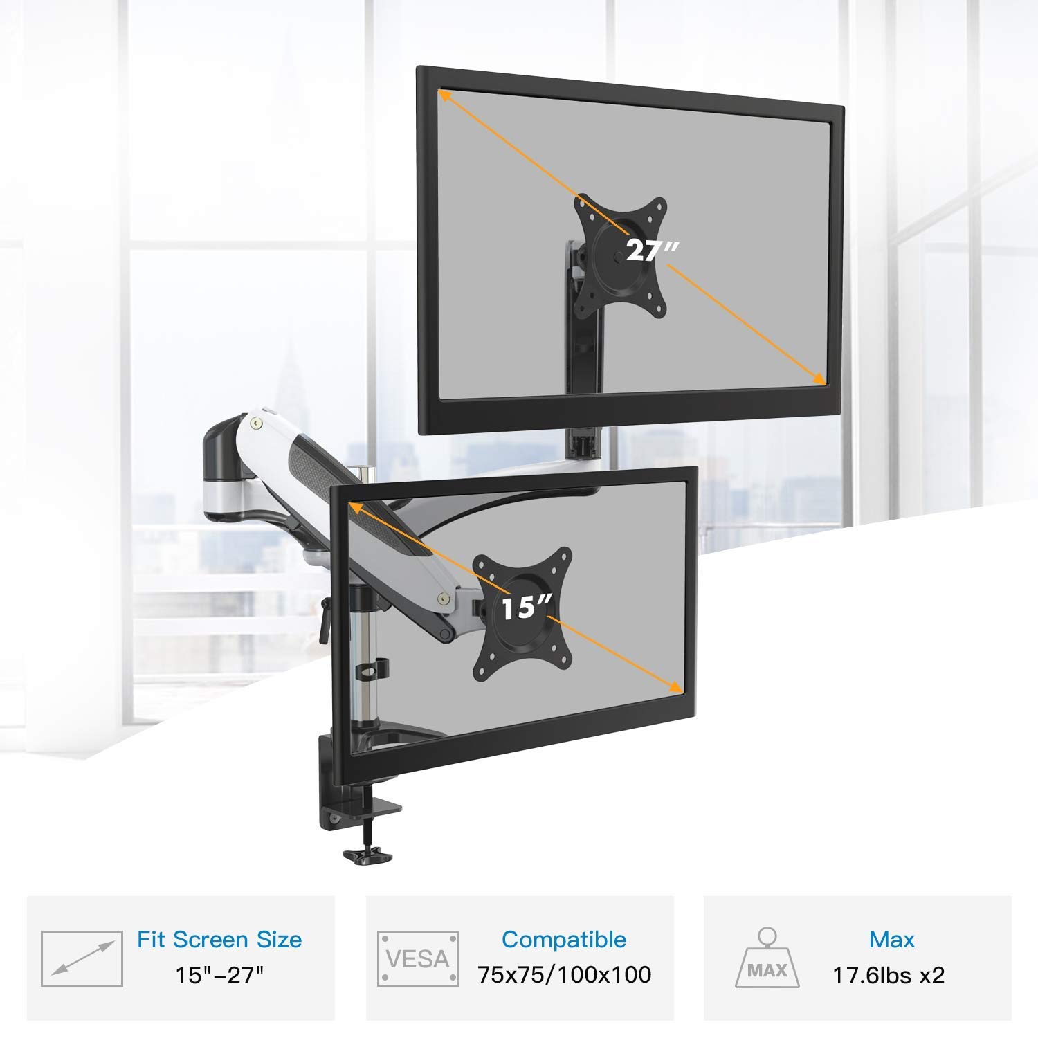 HUANUO Dual Monitor Mount, Increase Productivity & Prevent Neck/Shoulder Pain! Computer Arm Improves Body Posture, Monitor Arm Reduces Screen Glare! Clutter-Free Desk, Premium Computer Monitor Stand!