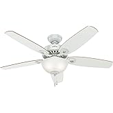 Hunter 52 inch Indoor Ceiling Fan with LED Light - White Ceiling Fan with Pull Chain, For Bedroom or Living Room, Standard Mo